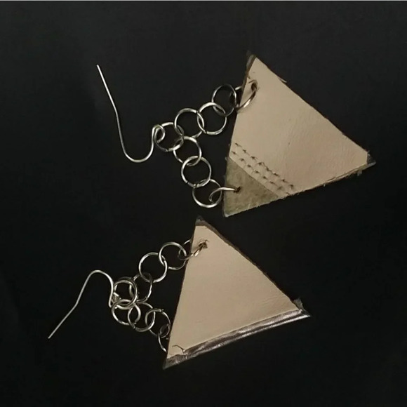 Metallic Leather Triangle Geometric Drop Earrings - Picture 2 of 4